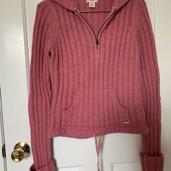 Half zip with hood & pocket pink sweater by Guess - Picture 1 of 4